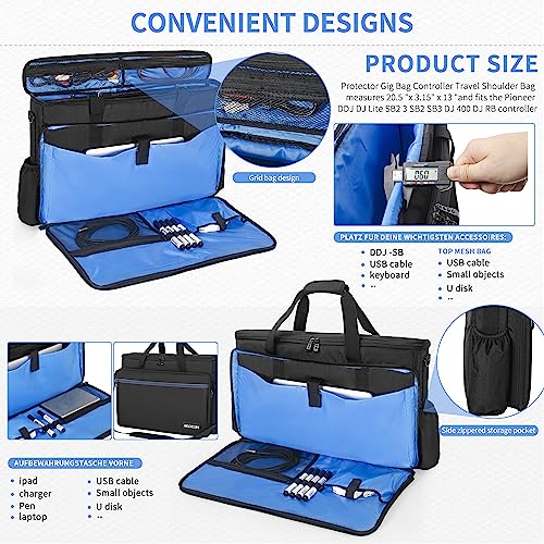 AKOZLIN Padded DJ Controller Mixer Bag Fit For Pioneer Flx 4 DDJ DJ Lite SB 2 3 SB2 SB3 DJ 400 DJ RB Gig Travel Shoulder Bag 20.5”×3.15”×13” - size: 20.5”×3.15”×13”