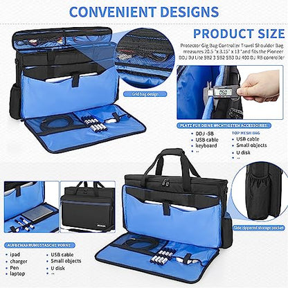 AKOZLIN Padded DJ Controller Mixer Bag Fit For Pioneer Flx 4 DDJ DJ Lite SB 2 3 SB2 SB3 DJ 400 DJ RB Gig Travel Shoulder Bag 20.5”×3.15”×13” - size: 20.5”×3.15”×13”