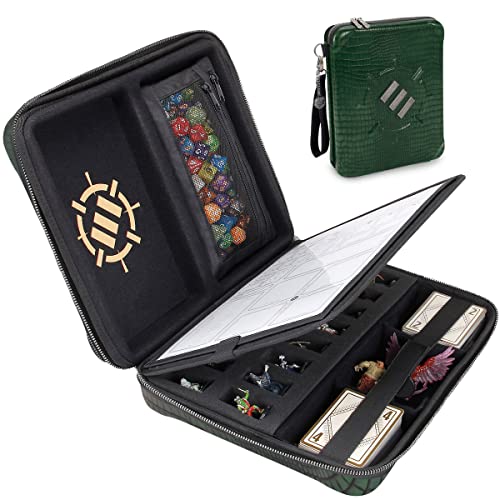 ENHANCE RPG Organizer Case - DnD Binder with Built-in Character Sheet Holder and Erasable Scribe Panel, Dice Rolling Area, Removable Pen Pouch, Miniature Foam Tray, Wrist Strap - color: Dragon Green