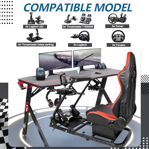 Minneer Foldable Racing Flight Simulation Cockpit with Red Seat Fit for Logitech G29 G920,for Thrustmaster T248,for Fanatec,Double Levers Drive Gaming Wheel Stand,Not Included Wheel,Pedal,Handbrake