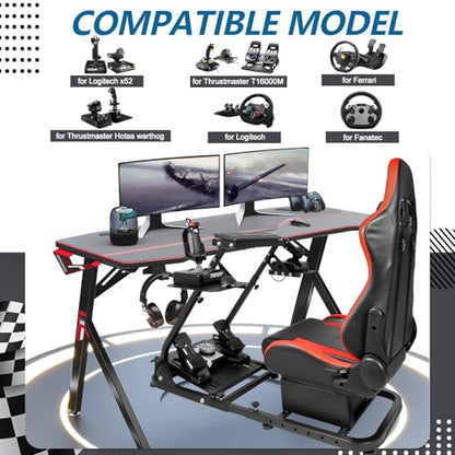 Minneer Foldable Racing Flight Simulation Cockpit with Red Seat Fit for Logitech G29 G920,for Thrustmaster T248,for Fanatec,Double Levers Drive Gaming Wheel Stand,Not Included Wheel,Pedal,Handbrake