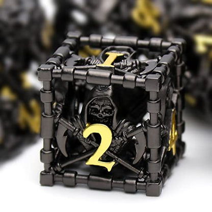 DND Dice, Dungeons and Dragons Dice Metal Polyhedral Dice Set Role Playing D&D Dice HNCCESG Hollow Grim Reaper Gaming for RPG Table Game (Black) | Lightweight copper dice,Easy-To-Read Engraved Numbers,a Gift Box and Velvet Bag for DND RPG Play - color: Gr