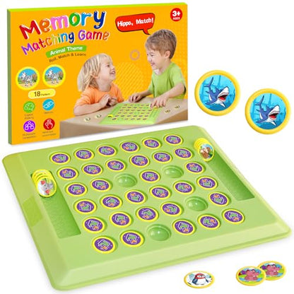Memory Matching Board Game for Kids: 36 PCS Animal Matching Chess for Kids Games 18 Pairs Memory Cards for Toddlers - Preschool Educational Learning Activities for Boys Girls Family Board Game