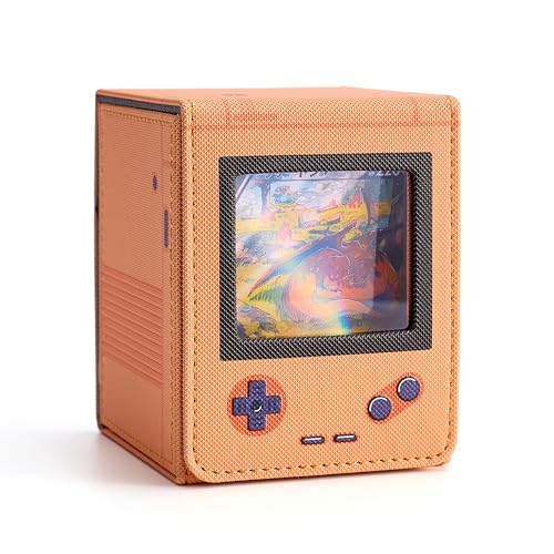 Venssu Retro Gaming Console Appearance Deck Box for MTG Commander (Orange) | Holds 120 Single/100 Double-Sleeved Cards, Fit MTG/PTCG/OPTCG Cards, Strong Magnet, PU Leather, With 2 Dividers - color: Orange