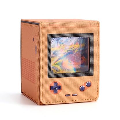 Venssu Retro Gaming Console Appearance Deck Box for MTG Commander (Orange) | Holds 120 Single/100 Double-Sleeved Cards, Fit MTG/PTCG/OPTCG Cards, Strong Magnet, PU Leather, With 2 Dividers - color: Orange