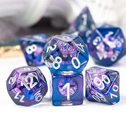 Cusdie 7-Die DND Dice, Polyhedral Dice Set Filled with Eyeball, for Role Playing Game D&D Dice (Purple Eyeball) - color: Purple Eyeball