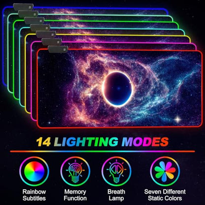 RGB Gaming Mouse Pad, Large Mousepad with Led Light, Cosmic Starry Sky Keyboard Pad Gaming Accessories for Desk, Non-Slip Rubber Base Big Mouse Mat for Gamer - color: Cosmic Starry Sky