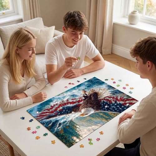 1000 Piece Puzzle for Adult, Flag Bald Eagle Square Jigsaw Puzzle-26.6 in | Jigsaw Puzzle 1000 Pieces, Impossible Challenging Fun Puzzle for Adult, Unique Difficulty Jigsaw Puzzle for Birthday Gift - color: Flag Bald Eagle 2