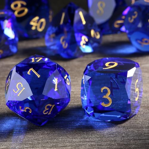 DNDND 7-Piece Glass Dice Set DND- Multifaceted Blue RPG Dice Set for D&D, Tabletop Gaming, Collectors | Premium Gift Box & Durable Design (Sapphire Blue) - color: Sapphire Blue