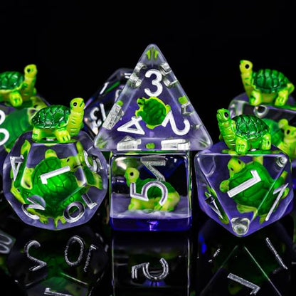 DND Resin Tortoise Dice Set, D&D Polyhedral Dice for Dungeons and Dragons RPG, MTG Role Playing Games D and D Dice 7pcs D20 D12 D10 D8 D6 D4 - color: Green Tortoise