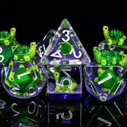 DND Resin Tortoise Dice Set, D&D Polyhedral Dice for Dungeons and Dragons RPG, MTG Role Playing Games D and D Dice 7pcs D20 D12 D10 D8 D6 D4 - color: Green Tortoise