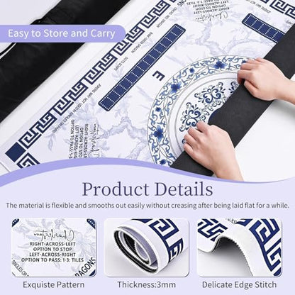 Blue Mahjong Mat for Table 31.5" x 31.5", Neoprene American Mahjong Table Mat with Rules Print, Non Slip Waterproof Mahjong Mat with Carry Bag for Mahjong, Poker & Board Games