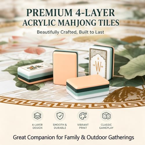 Mahjong Tile Set, 4-Layer American Mahjong Tiles with 50 Chips,3 Dice & Blue Printed Carrying Bag Case, 160 Pcs Mahjong Sets with Acrylic Engraving for Home, Travel & Game Nights - color: Brown