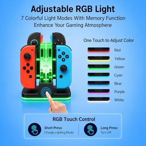 4 in 1 Charging Dock Compatible with Nintendo Switch 2/Switch 1 for Joy Con & JoyCons 2 Magnetic Fast Controller Charger Dock Station with RGB Light