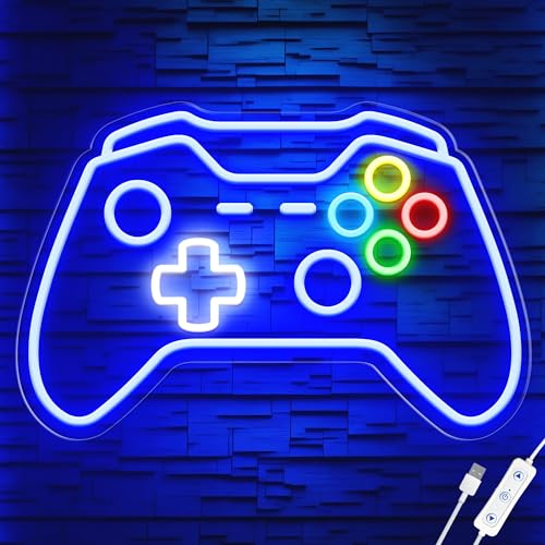 Gamer Neon Sign, Gaming Neon Sign for Gamer Room Decor, Adjust Brightness Gaming Lights for Wall, Gaming Decor for Boys Bedroom and Video Game Room - color: Blue/White-Gamer