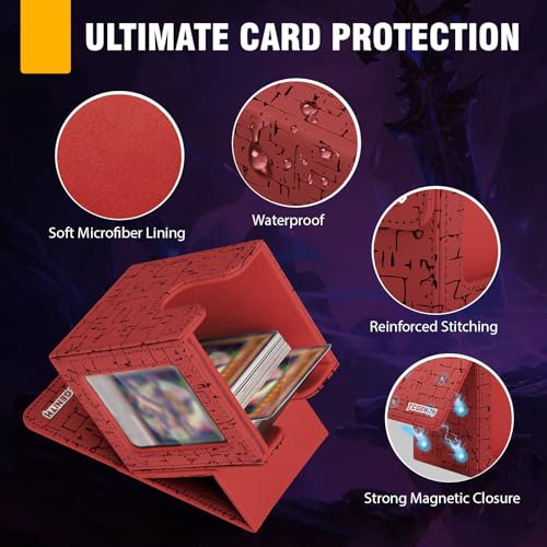 MTG Commander Deck Box with Display Window, Magnetic Closure Card Case Holds 100+ Double-Sleeved Cards, PU Leather TCG Storage Box Compatible with PTCG, Sports & Trading Cards (Red) - color: Wine