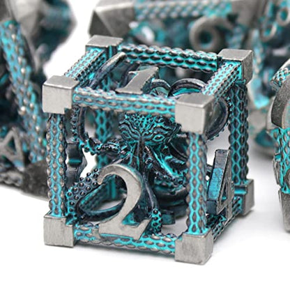 D&D Dice, Metal Polyhedral Dice Set Role Playing DND Dice for Dungeons and Dragons HNCCESG Hollow Cthulhu Dice for Table Game RPG MTG (Blue) - color: Cthulhu Blue