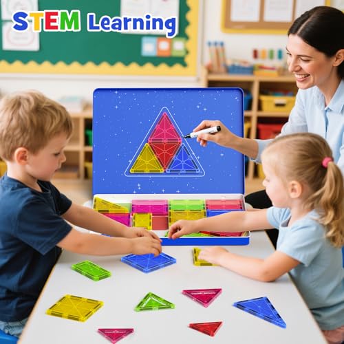Large Magnetic Tiles for Kids: Durable Jumbo Blocks with Welded Case | 7.5cm tiles for toddlers ages 3-8. Ultrasonic welded safe magnets. Compatible with major brands. STEM Montessori learning toy - size: Large 32 Pcs