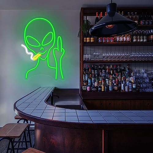 Green Alien Neon Signs, Dimmable LED Neon Signs for Wall Decor Bedroom Man Cave Game Room Home Bar Party Decor, LED Alien Neon Light for Kids Birthday Gift (Green Alien) - style: Green Eyed Alien
