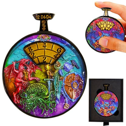 DND Dice Roller Press to Roll D4-D20 Pocket Watch Style - Rainbow - color: Dice Roller-rainbow