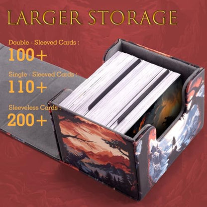 Deck Box for MTG Cards - 2 Dividers, Card Storage Box Holds 110+ Single Sleeved Cards, Deck Boxes Compatible with TCG/OCG/YGO/PTCG (Warrior's Quest)