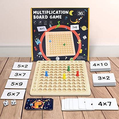 BAKAM Wooden Multiplication Board Math Game for Kids 8-12, Math Manipulatives Set with 100PCS Flash Cards for Kids 6-8 Years Old, Montessori Counting Toy Preschool Learning