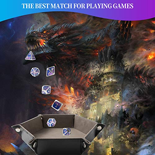 Grajar 2 Pcs Portable Folding Dice Rolling Tray Set for RPG DND Table Games - PU Leather and Velvet Holder Storage Box - Black and Grey… - color: Black and Grey