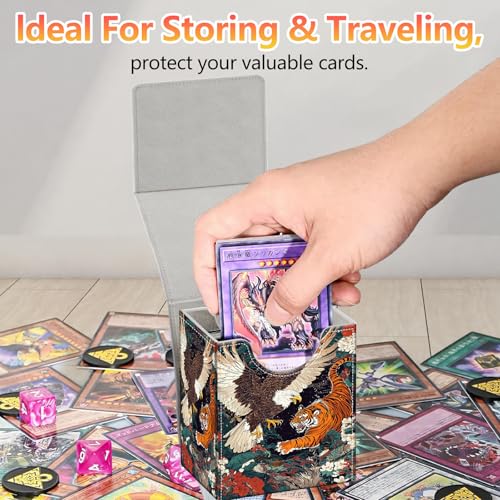 Card Deck Box, Card Storage Box Fits 100+ Single Sleeved Cards, Large Capacity PU Leather Card Storage Box with Strong Magnet for Magic Commander TCG/CCG, Eagle And Tiger - color: Eagle And Tiger