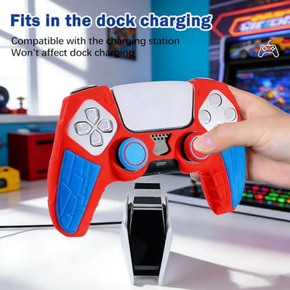 DLseego Protective Cover for PS5 Controller, Soft Silicone Ergonomic Anti-Slip Controller Case Skin with 4 PCS Thumb Stick Grip Caps - Red - color: Red