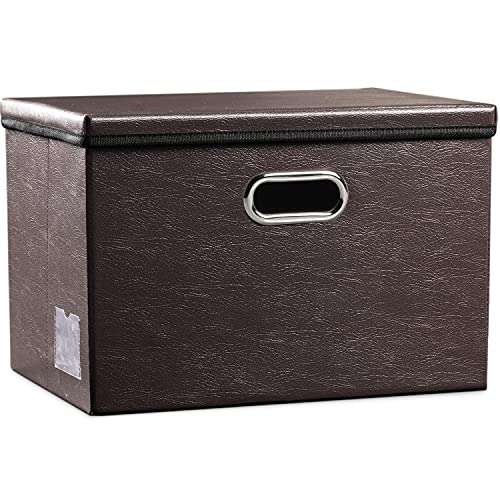 PRANDOM Large Collapsible Storage Bin with Lid [1-Pack] Leather Fabric Foldable Storage Box Organizer Containes Basket Cube with Cover for Home Bedroom Closet Office Nursery Brown (17.7x11.8x11.8) - color: Brown, size: Large(1-Pack)