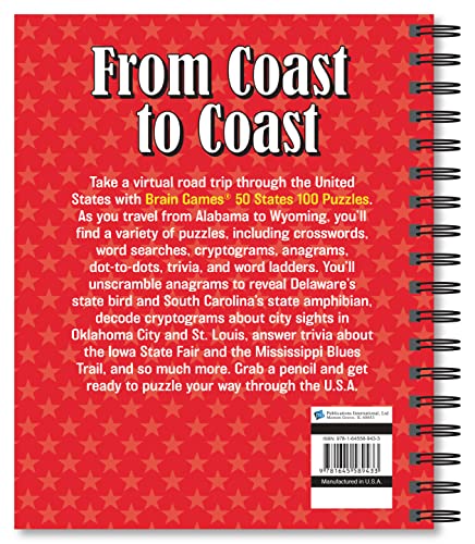Brain Games - 50 States 100 Puzzles: Explore the USA in Word Searches, Cryptograms, Dot-To-Dots, Anagrams, Trivia, and More!