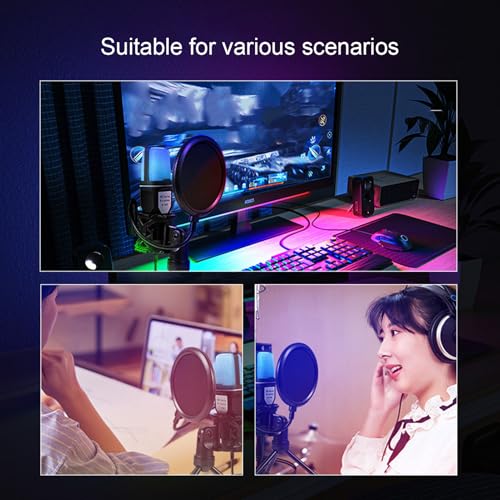 Asixxsix Gaming USB Microphone, Noise Cancellation Condenser Mic with RGB Light & Tripod Stand, Desktop Wired Gaming Microphone for Podcasts Videos, Streaming, PC, Computer