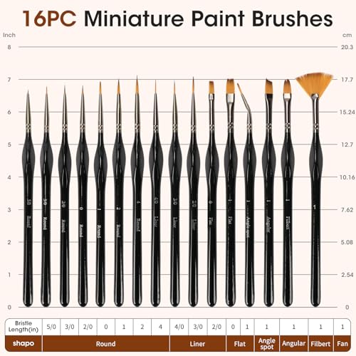 16PCS Miniature Paint Brushes,Detail Paint Brushes Set for Acrylic Watercolor Gouache Oil & Face Painting, Paint by Number, Figurine Black - color: Black