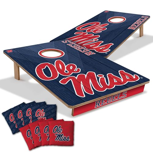 YouTheFan NCAA 2’ x 3’ Wood Cornhole Game with Logo Bags - color: Mississippi Rebels