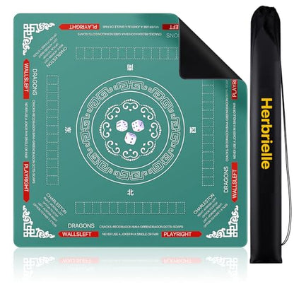 Mahjong Table Cover Mat with Carry Bag, Anti-Slip Noise Reduction Surface, 32.4 x 32.4 Inch, for Poker Cards Dominoes Tile Games (Green) - color: Green