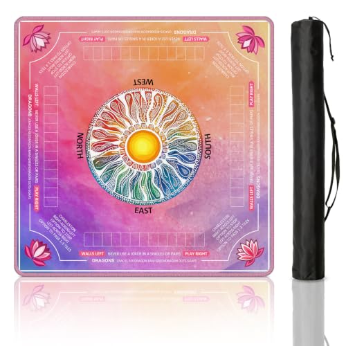 Mahjong Mat for Table with Rules, 31.5" x 31.5" Noise Reduction Non Slip Waterproof Mah Jong Table Mat with Carrying Bag, Suitable for Mahjong, Poker, Board Games, Dominoes, and Card Games(Rainbow) - color: Gradual Rainbow