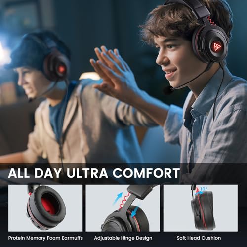 EKSA E900 Pro USB Gaming Headset for PC - Computer Headset with Detachable Noise Cancelling Mic, 7.1 Surround Sound, 50MM Driver - Headphones with Microphone for PS4/PS5, Xbox One, Laptop, Office - color: Wired Black-Red