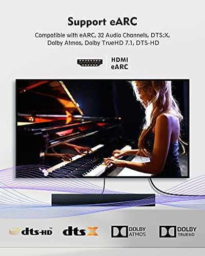 Silkland 8K HDMI ARC/eARC Cable 2.1 for Soundbar 15ft, 8K@60Hz 4K@120Hz | 48Gbps High Speed HDMI Cord for Home Theater, Dolby Atoms, DTS:X Compatible for Vizio Samsung Bose Sound bar, UHD TV, Blu-ray - size: 15 Feet