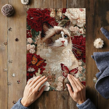 Cat Puzzles for Adults 1000 Pieces, Flower Animal Jigsaw Puzzles Kitten Butterfly, Floral Kitty Puzzle, Difficult Flower Cat Puzzle as Home Decor - style: Peony Cat Dreams puzzle
