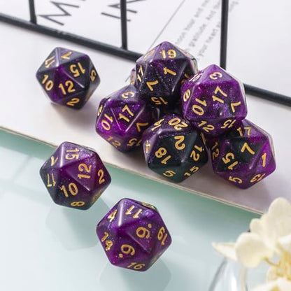 10 Pieces Polyhedral Dice Set D20 Dice 20mm Acrylic 20 Sided Game Dice for Dungeons and Dragons RPG MTG DND Dice Table Games (Starry Purple Black) - color: Starry Purple Black