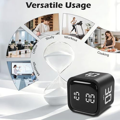 Pomodoro Timer Cube, Productivity Visual Timer Flip, 5/10/30/60 Min Preset Custom Countdown, ADHD Tool Rotating Countdown Stopwatch, Vibrate/High/Low Volume, for Study, Work, Game, Kitchen-Black - color: Black