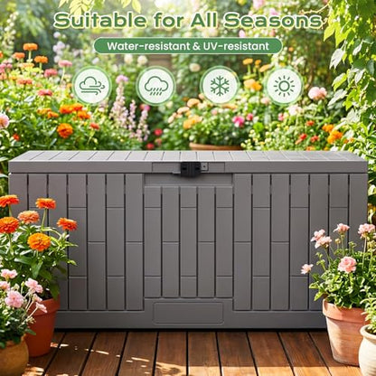 Jocoevol Deck Box 120 Gal, UV Resistant & Waterproof Outdoor Storage Box with Lock, Easy Assemble Storage Bins Container for Pool Patio Garden - size: 120Gal