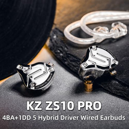 KZ ZS10 PRO in Ear Monitor Headphones, 4BA+1DD 5 Hybrid Driver Gaming Earbuds Wired Earphones, HiFi Clarity Sound Immersive Bass IEMs for Gaming Musicians Singers Audiophiles (Blue with Microphone) - color: Blue, style: with mic