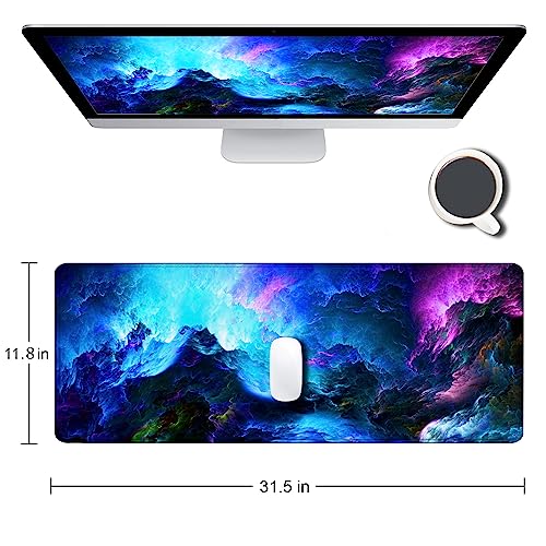 Gaming Mouse Pad, Large Non-Slip Rubber Base Mousepad, Keyboard Mouse Mat, Desk Pad with Stitched Edges, 31.5x11.8inch, Dazzling Galaxy - color: 15 Dazzling Galaxy