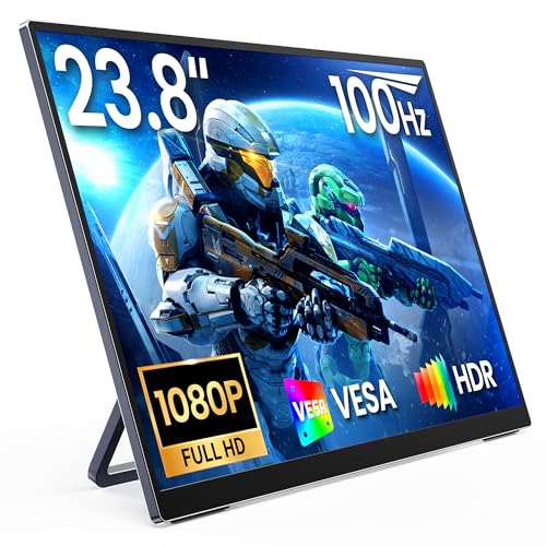 MNN 23.8" 100Hz FHD IPS USB-C HDMI Portable Gaming Monitor | 23.8" FHD IPS 100Hz, metal kickstand+speakers, USB-C/HDMI, PC/Phone/PS5/Xbox/Switch, home office & gaming. - size: 23.8’‘