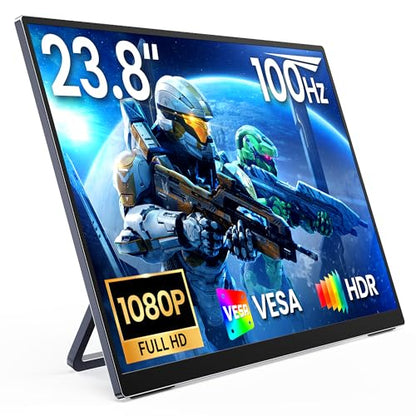 MNN 23.8" 100Hz FHD IPS USB-C HDMI Portable Gaming Monitor | 23.8" FHD IPS 100Hz, metal kickstand+speakers, USB-C/HDMI, PC/Phone/PS5/Xbox/Switch, home office & gaming. - size: 23.8’‘