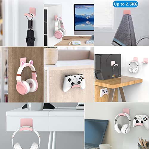 SOKUSIN Headphone Stand Headset Holder - Adhesive Gaming Earphones Hanger, Universal Desk Wall Mount Hook for All Headphone/Controller, Compatible with Beats, AirPods Max,Sony, JBL (Pink) - color: Pink