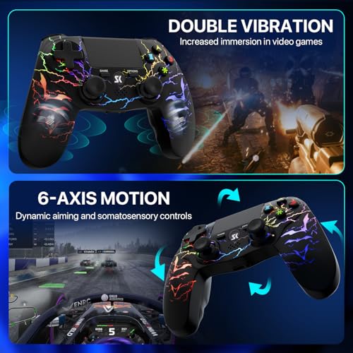 ISHAKO Controller for PS4, Wireless Gaming Controller for Sony PlayStation 4/Pro/Slim/PC Windows,1000mah Battery, Remote Joystick with RGB Light, 3.5mm Audio Jack - Black - color: Black