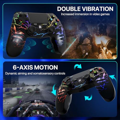 ISHAKO Controller for PS4, Wireless Gaming Controller for Sony PlayStation 4/Pro/Slim/PC Windows,1000mah Battery, Remote Joystick with RGB Light, 3.5mm Audio Jack - Black - color: Black