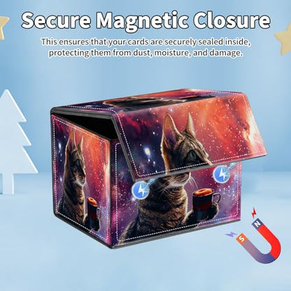 for MTG Commander Deck Box,Card Deck Box for Trading Yugioh MTG,Fits 100 Double Sleeved Cards,PU Leather Strong Magnet Case for Magic Commander TCG CCG,Cat Pink Glitter - color: Cat Pink Glitter